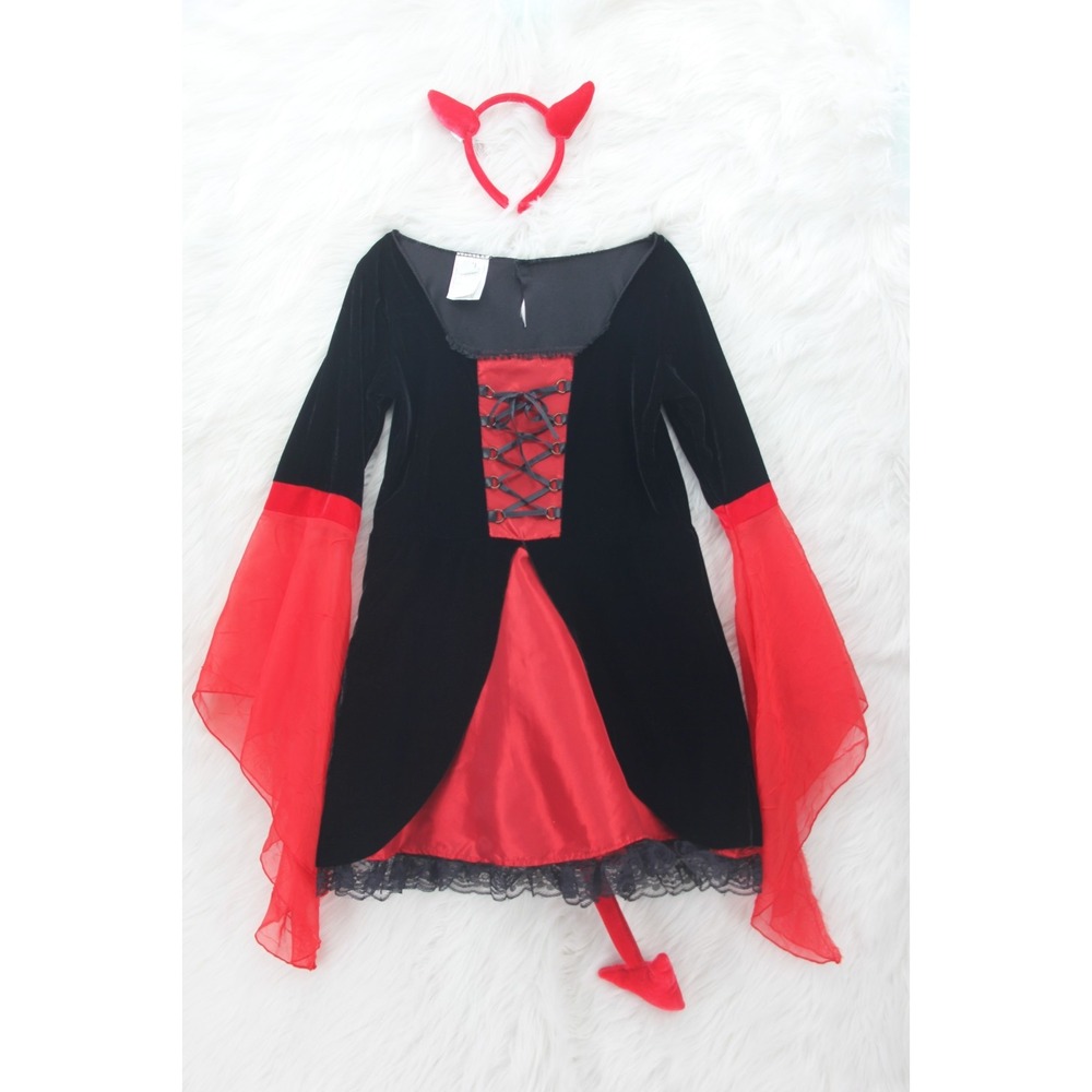 Sexy Red Devil She Devil 2pc Set Headband Dress S-M Costume Black Red #125